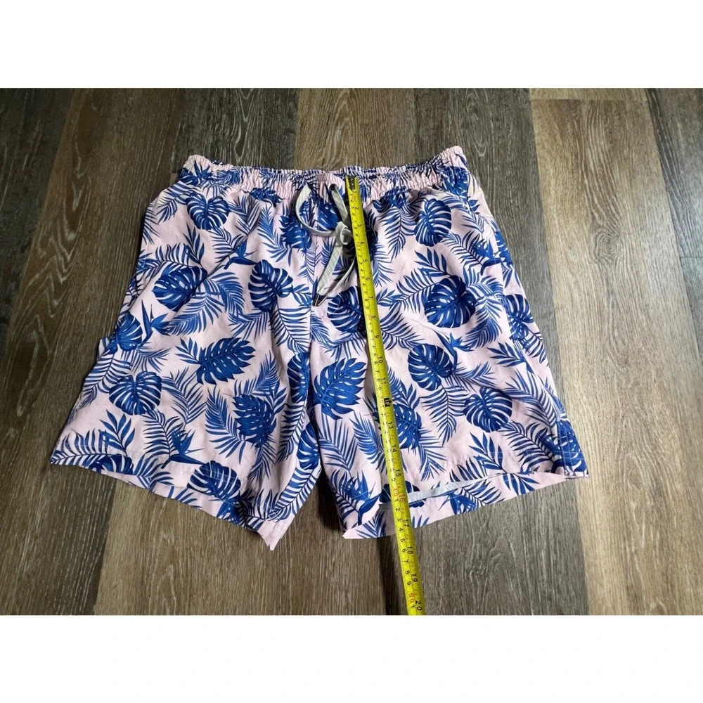 Swim Trunks Mens XL Pink Blue Tropical‎ Leaf Good Condition Drawstring